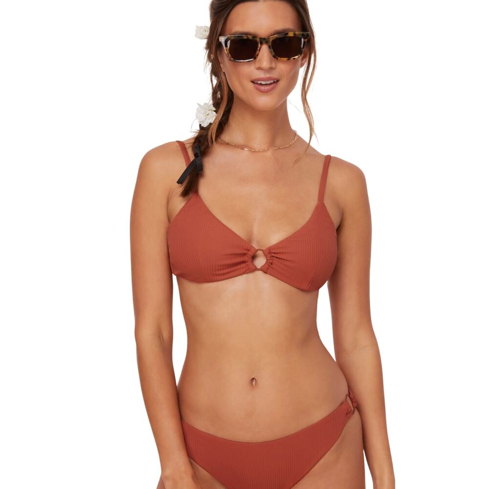 NWOT Sample Andie Swim The Bonita Ribbed Ginger Bikini Top Orange Small 2665